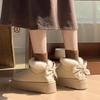 Women's Thick-Soled Cotton Slippers - Autumn/Winter Warm Velvet Snow Boots with Bow - Indoor/Outdoor All-Inclusive Heel.
