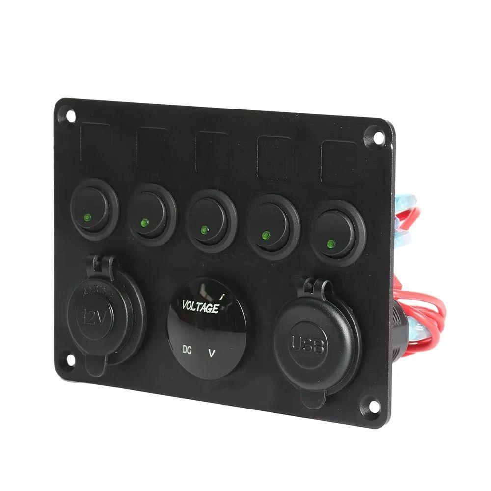 Dual USB Socket 5 Gang Switch Panel 12V/24V ON-OFF Toggle For Car Inline Fuse Box  Truck