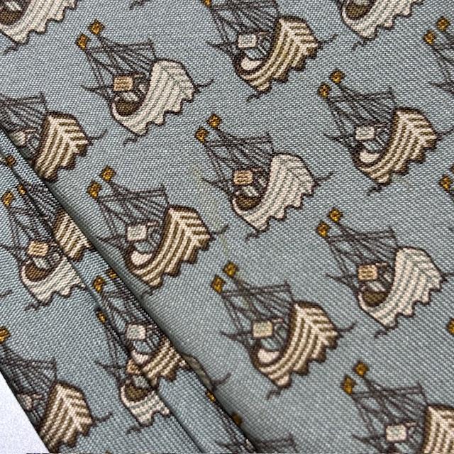 Used HERMES Tie Ship Motif Silk Dark Marks Green Business