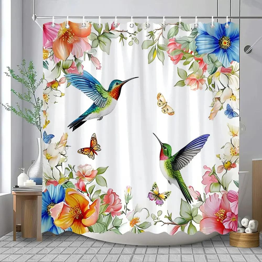 Květinová sprchová závěs Květinová látka Sprchové závěsy pro rustikální vintage koupelnový dekor Koupelnové závěsy Akvarelový šik Cosmos