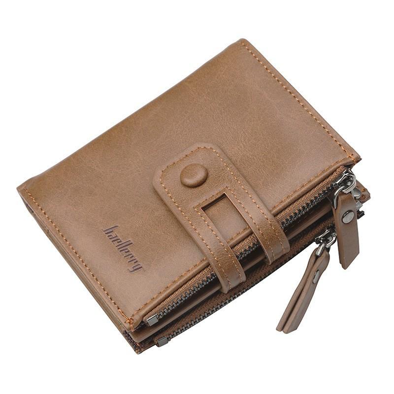 Wallet Men s Short European American Retro Multifunctional Zipper With Multiple Card Slots Buckle Soft Leather 10X3X12 хаки
