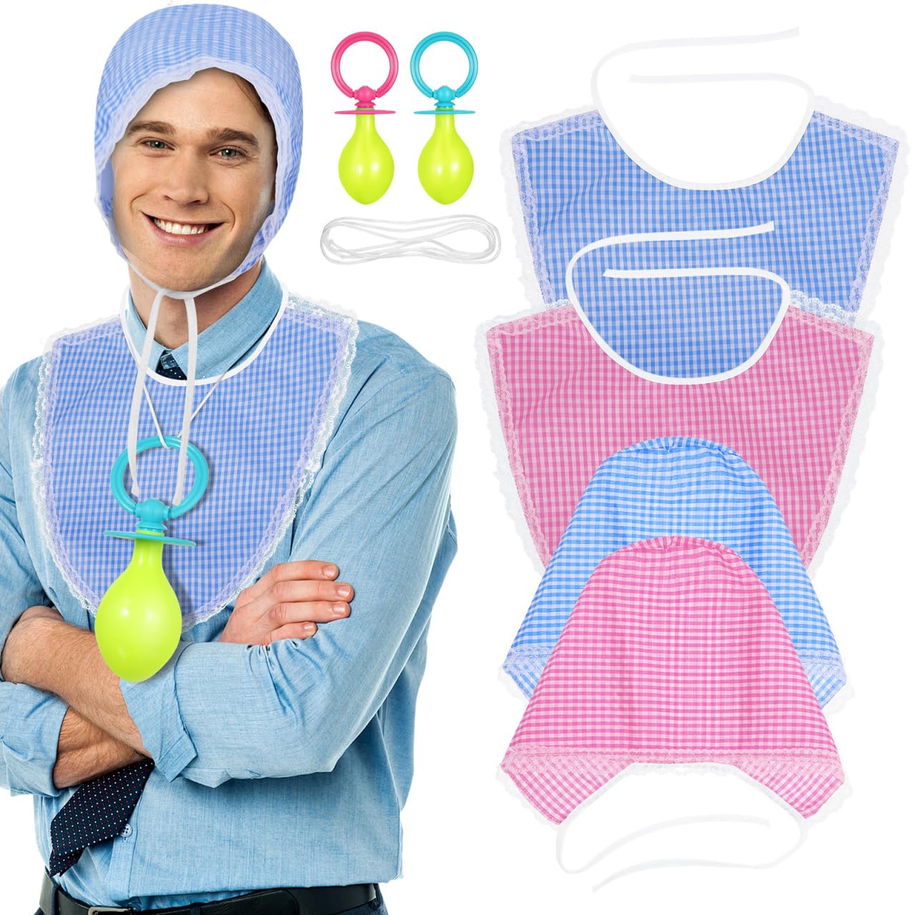 

[JOINPAYA] 2-Piece Set Funny Adult Baby Clothes Cosplay Bib Pacifier Hat Cosplay Accessories Newborn Costume Photo Shoot Props Party