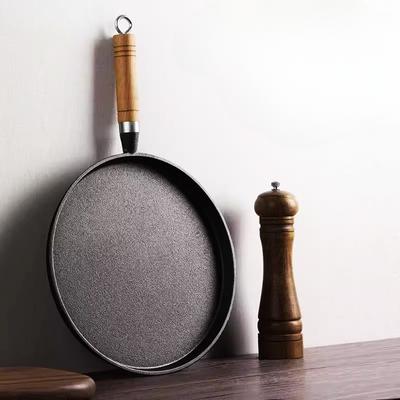 Cast Iron Pancake Pan with Wooden Handle and Non-stick Coating