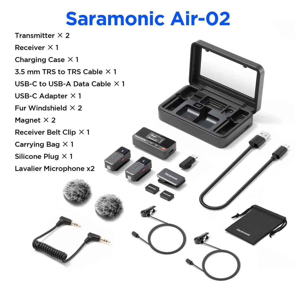 Saramonic Air Wireless Lapel Microphone System with 300m Dual Bass EQ Auto and Noise Cancellation for and Includes Two Wired Lapel Microphones