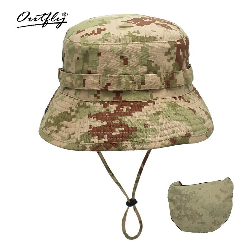 Camouflage mountaineering basin hat outdoor men's big head circumference bucket hat sun protection can be stored bionic camping jungle hat