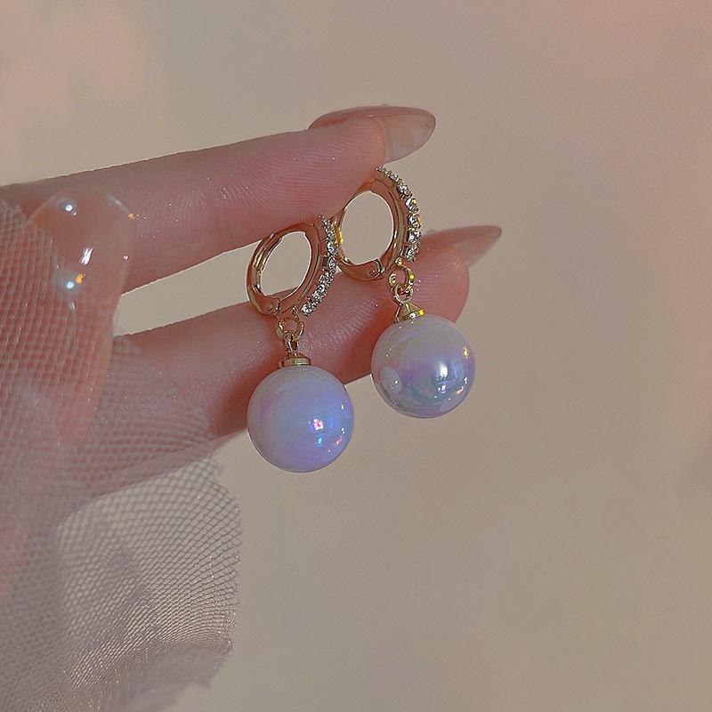 Colorful Mermaid Pearl Pendant Zircon Earrings Buckle Earrings for Women Fashion Summer Accessories Party Jewelry Birthday Gifts
