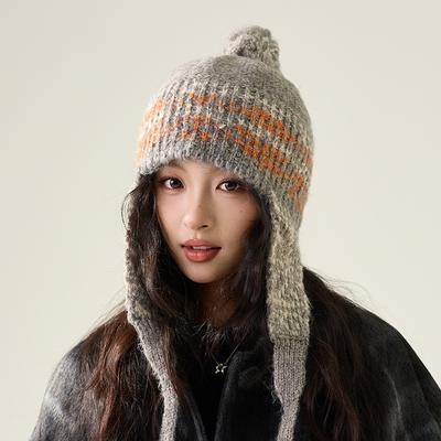 Autumn Winter Ear Protection Knitted Hat Women's Ethnic Style Warm Wool Hat