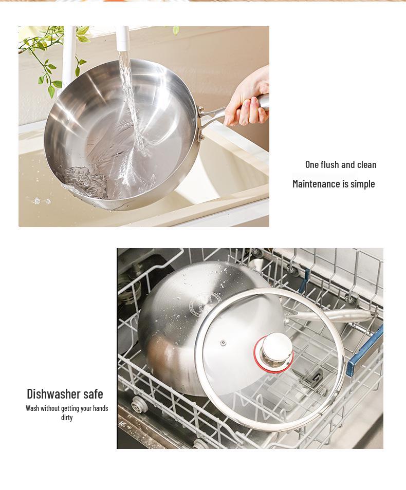 316 Stainless Steel Non-Stick Wok, Flat Bottom, Induction Compatible, Deepened Stir-Fry Pan