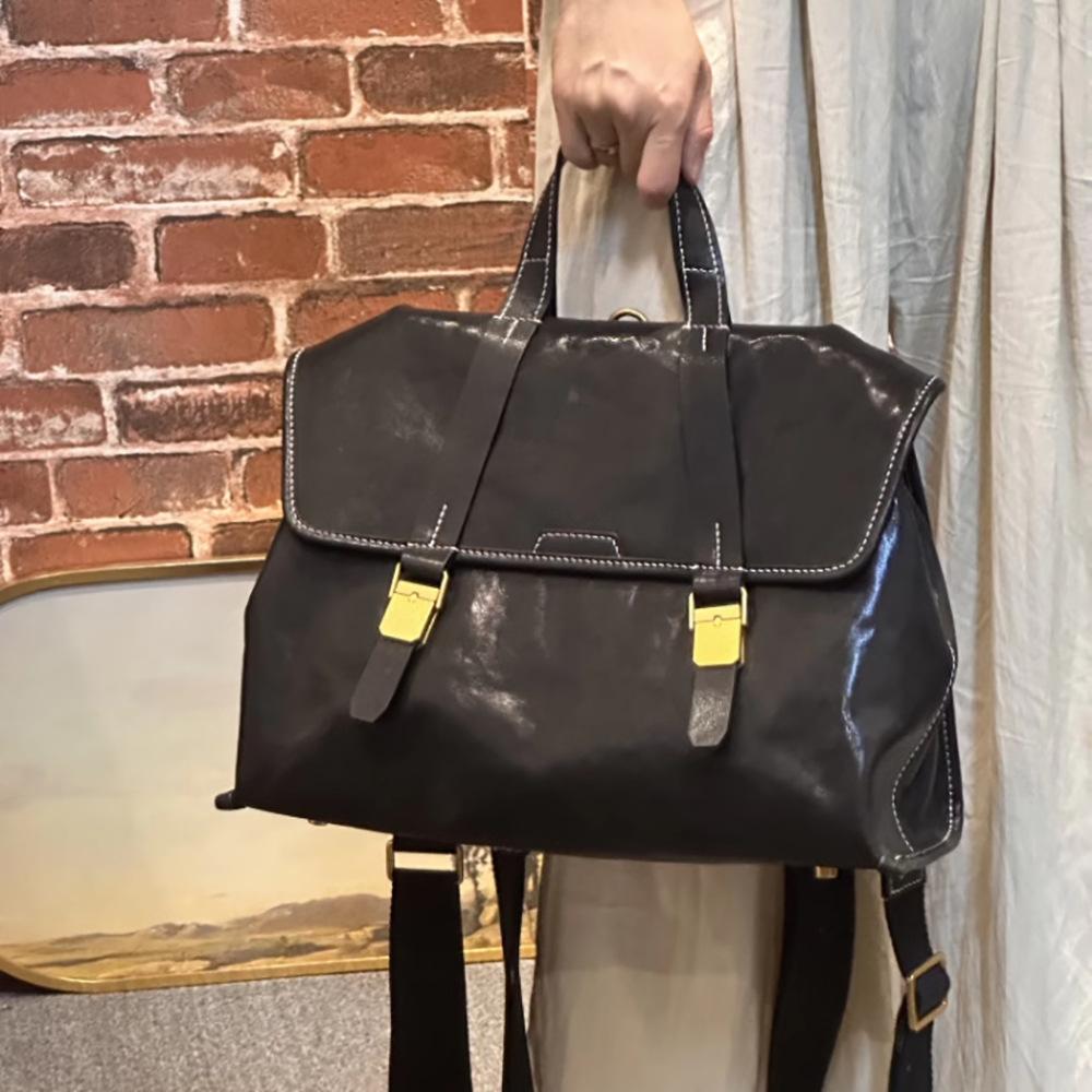 

Новые кожаные мужские и женские сумки большой вместимости ретро повседневная сумка для компьютера ручная сумка через плечо на одно плечо 33x15x24cm чёрный