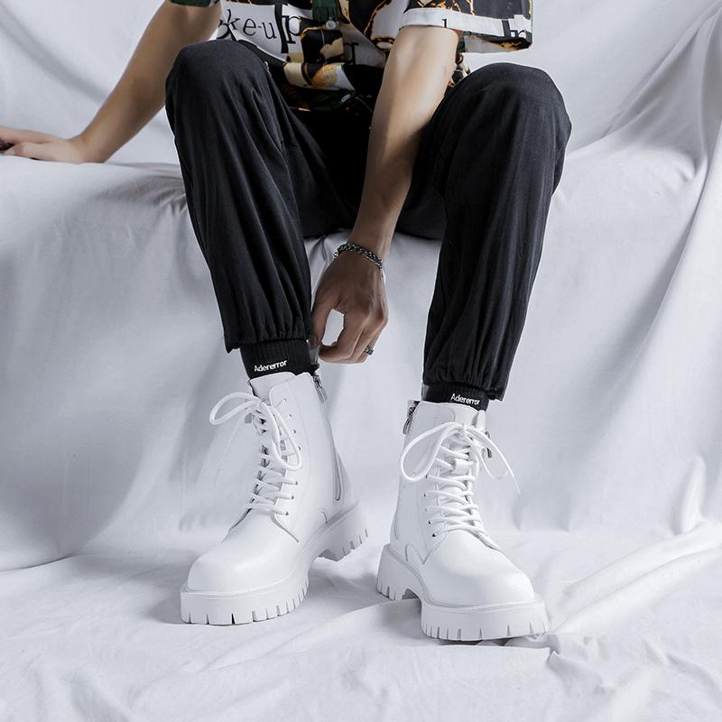 Fashion New Lace-Up Men Casual Motorcycle Boots Leather Men Fashion High Top Walking Shoes All-match Non-Slip Outdoor  Boots