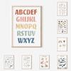Nordic Retro Alphabet Number Poster And Prints Children's Room Decor Cartoon Animal Plant Tool Wall Art Canvas Painting