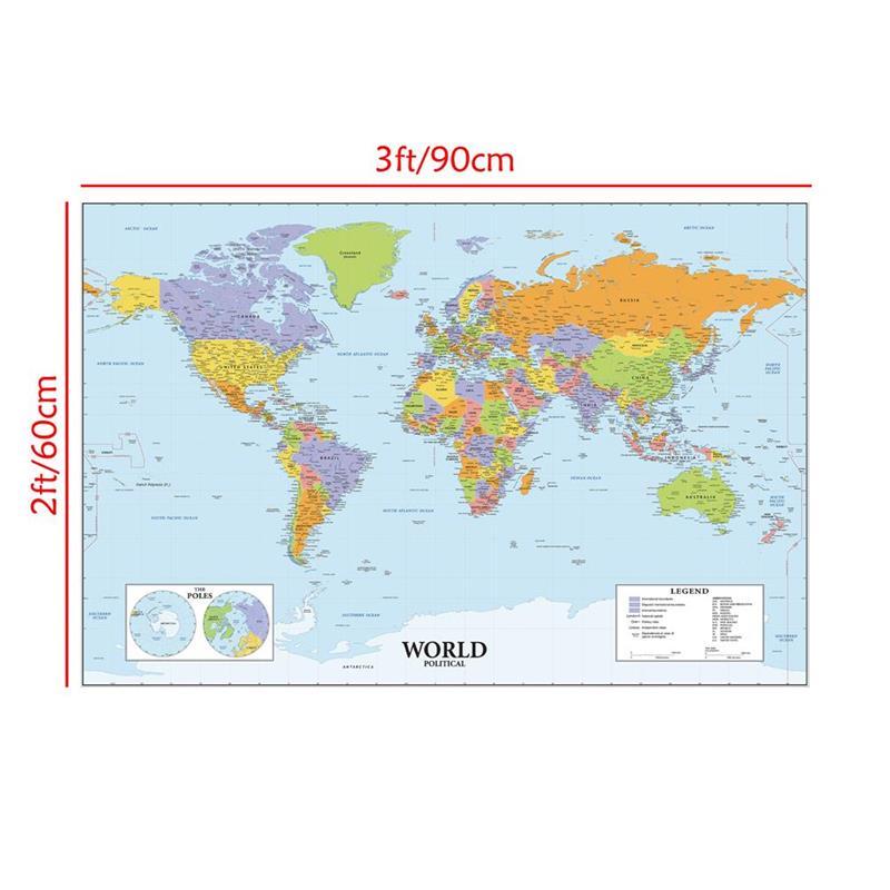 World Map Poster with Country Name Wall Art Decorative Painting Travel School Supplies Classroom Home Decor No Framed