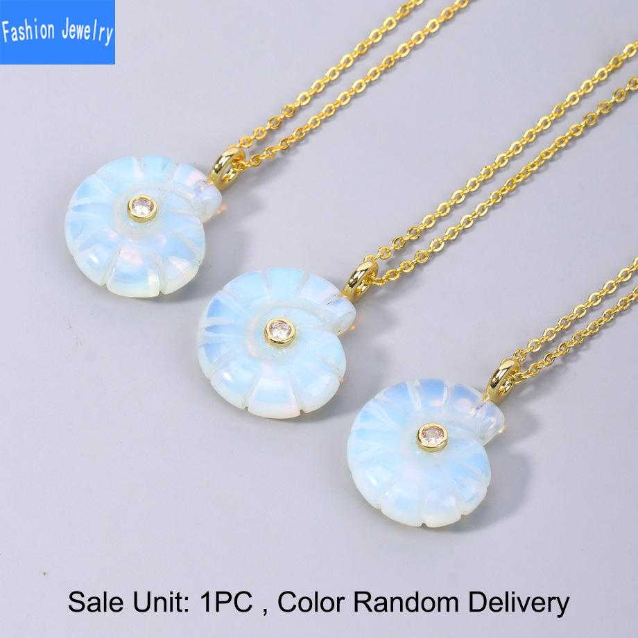 Ocean style carved natural stone conch pendant zircon shell lapis lazuli crystal necklace jewelry