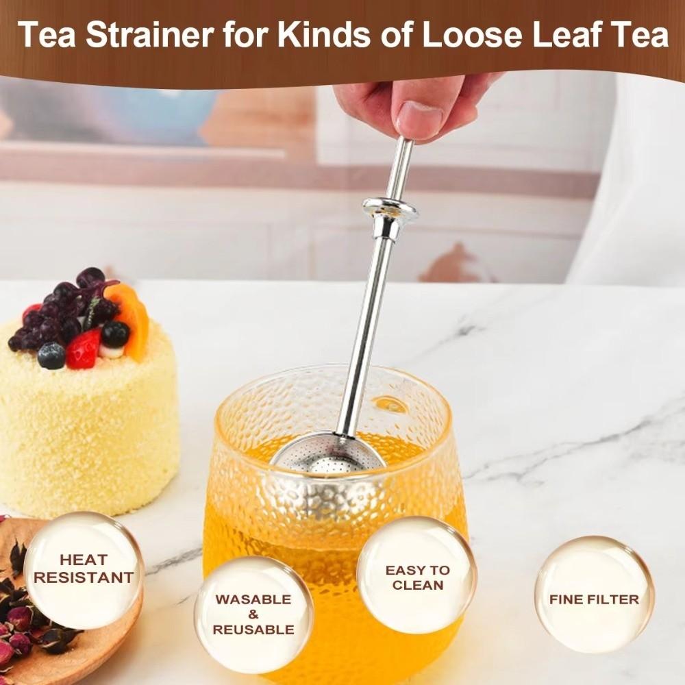 Portable Stainless Steel Tea Strainer Mesh Filter Reusable Tea Filter Long Handle Durable Tea Ball Infuser Home Office