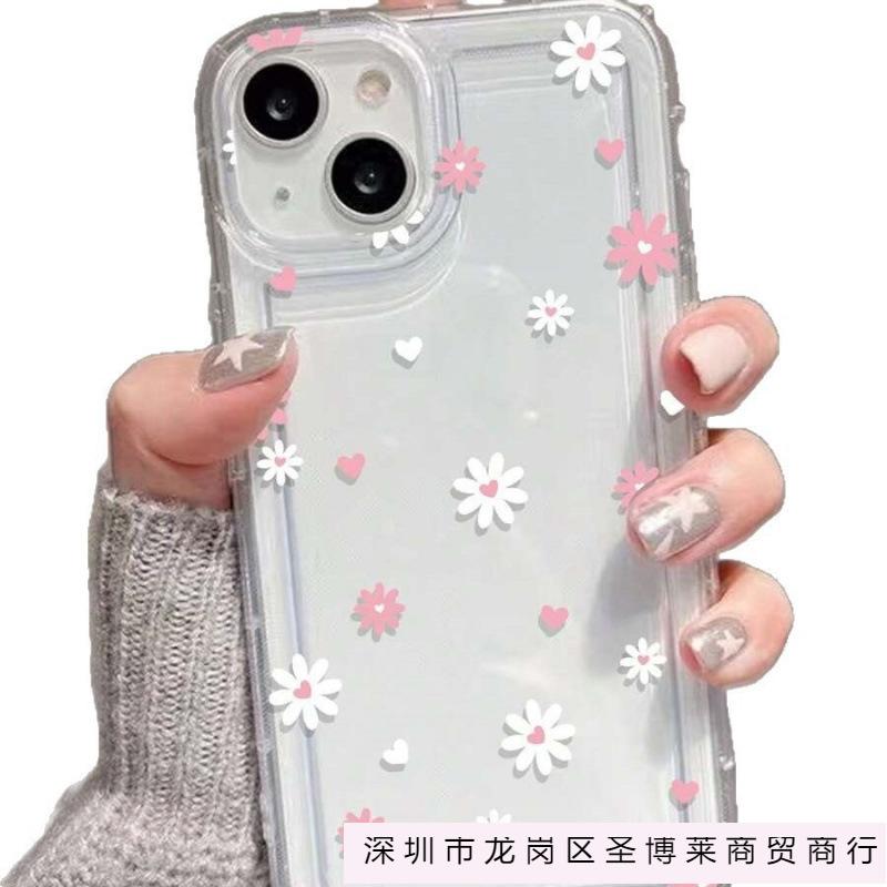 Pink White Love Flower Applicable iPhone16 Airbag 15 Apple 14 Mobile Phone Case 13promax Transparent 12 Premium