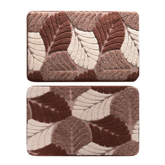 Leaf Pattern Bath Mat Absorbent Bathroom Rug with Anti Slip Bottom Thick Fuzzy Doormat Soft Rug