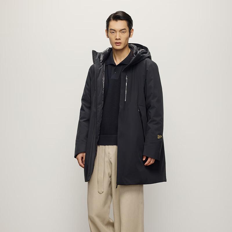 Men's Black Goose Down Mid-Length Trench Coat