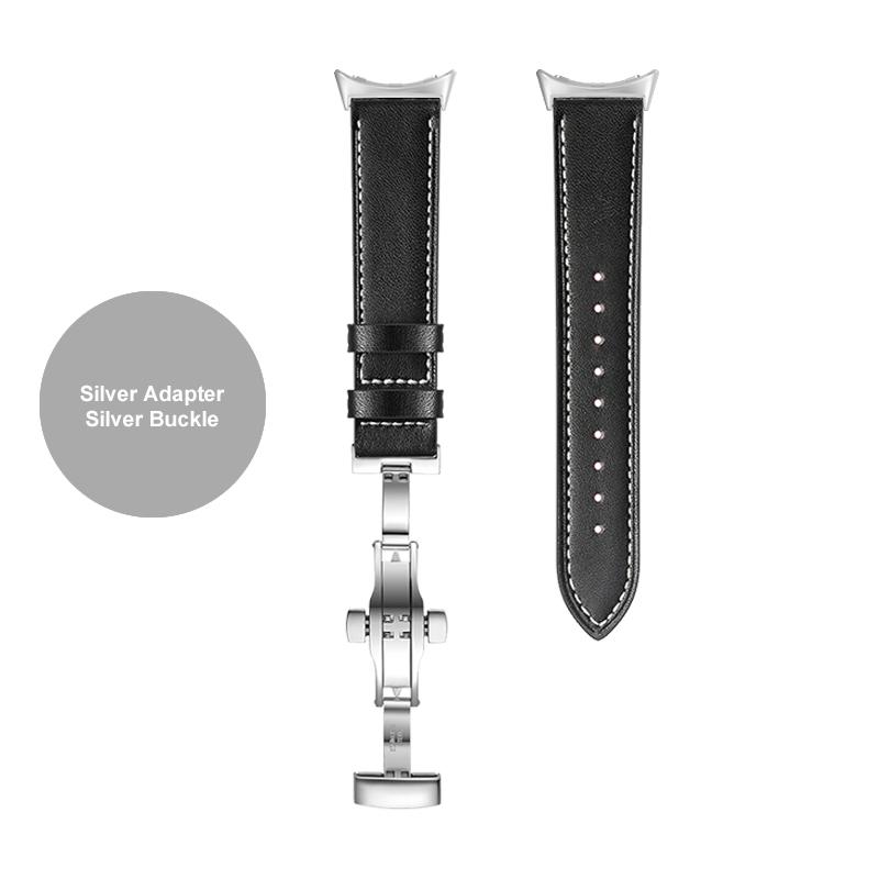 Butterfly buckle Leather Strap For Google Pixel Watch Band Pixel Watch Watchbands Bracelet With adapter (Silver/Black/Rose gold)