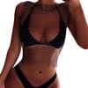Diamond Mesh Tank Top Women Hollow Out Elastic  Rhinestone Crop Tops