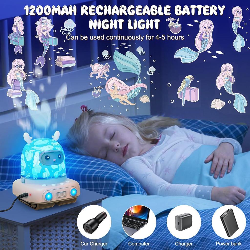 Music Projector Night Light for Kids 3 in 1 Cute Deer Star Projector 6 Films Speaker Kids Room Decor Lamp