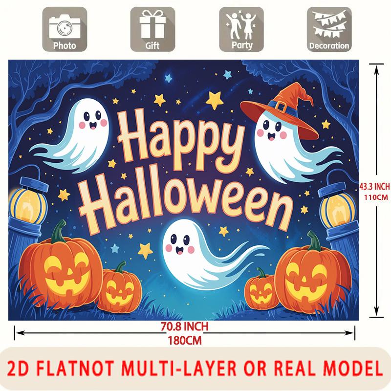 Party Backdrop Halloween Flat Cute Ghosts Pumpkins Witch Multi Layered Celebrations Celebration Photo Booth Front Door Decor