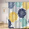Dahlia Pinnata Floral Shower Curtain Set - Navy Blue, Teal & Yellow |Polyester Bathroom Decor with Hooks | Machine Washable
