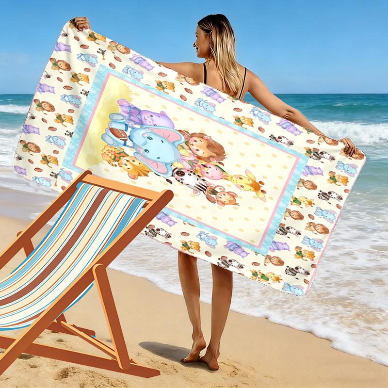 Süßes Tier Cartoon Print Strandtuch, Großes Weiches Schnelltrocknendes Handtuch für Strand Camping Schwimmen
