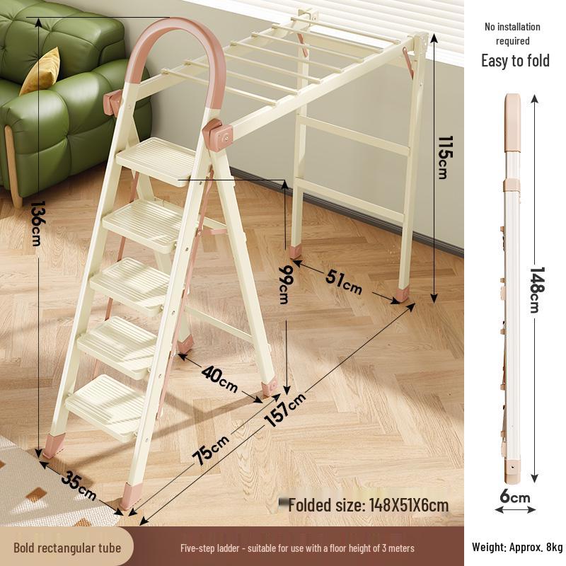 Multi-Functional Folding Indoor A-Frame Step Ladder with Handrail, Thickened Step Stool, Telescopic Design