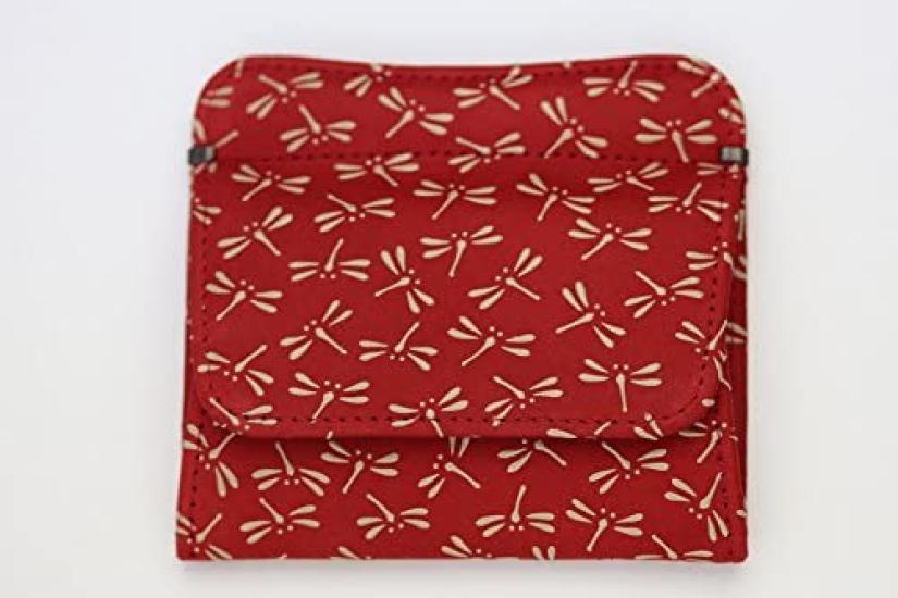 Inden Yushichi Uehara Genuine Leather with Card Coin Purse with Four Sides Model Number Red Background X White Dragonfly Genuine Made In Japan