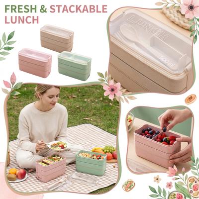 Three-layer Microwaveable Lunch Box/bento Box With Cutlery, Low- Meal Box/light Lunch Box
