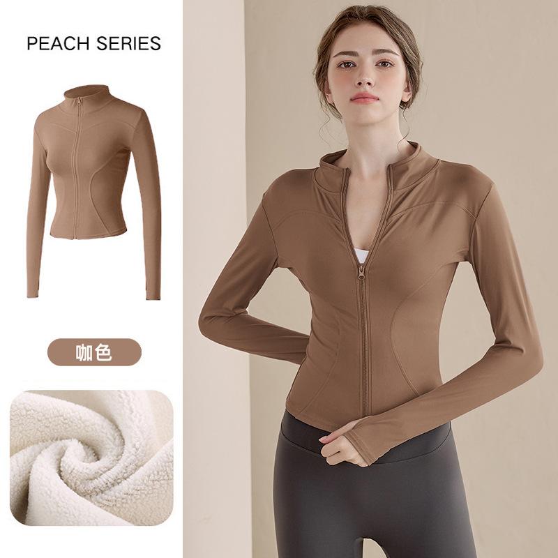 Fleece Yoga Clothes Women's 1011 New Spring Stand-up Neck Sports Jacket Cardigan Zipper Warm Fleece Running Top