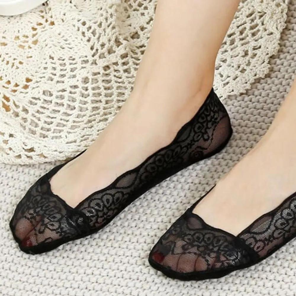 With Market Non-slip Flat Shoe Footies Black Summer Lace Footies
