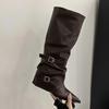 Fashion Woman Pointed Knee Belt Buckle High Boots Women Autumn Winter Fashion Chunky Heel Thigh-high Boots Trend Leather Chelsea Botas
