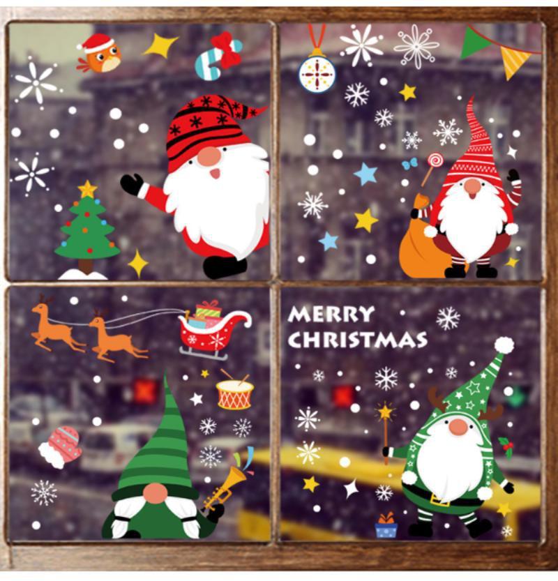 Christmas Stickers Santa Elk Snowman Pattern Glass Window Sticker Wall Decal for Home Christmas Decoration New Year Sticker