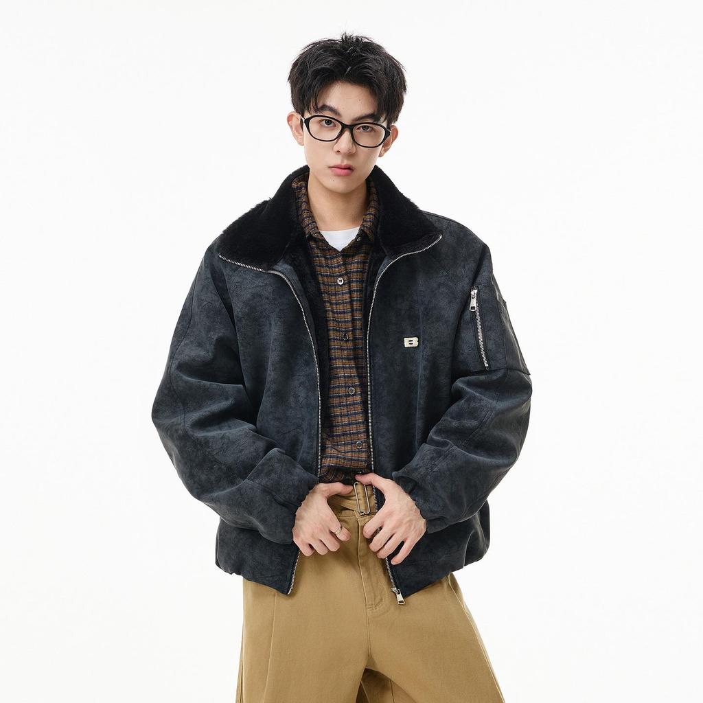 Men's Trendy Thickened Cotton Lapel Jacket for 2025 Fall/Winter - Loose Warm Motorcycle Outerwear
