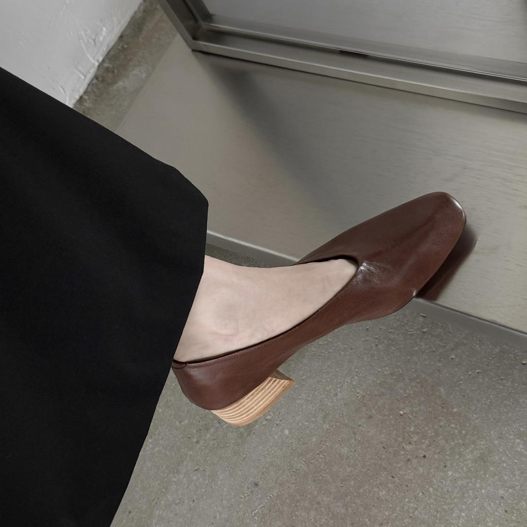 Fashion 2025 New Classic Concise Women Pumps Thick Heels Genuine Leather Office Lady Working Mature Basic Shoes Woman Spring Autumn