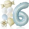 Deerzon Dusty Blue 6-Year-Old Number Balloon Set 10 Pieces Large 65cm Nuance Color Birthday Decoration