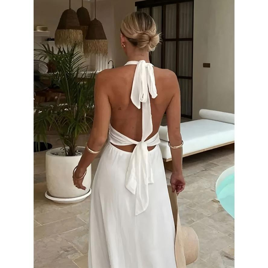 YYFS Moda damă vară primăvară culoare uni imprimeu fără mâneci cu decolteu în V talie înaltă rochii casual