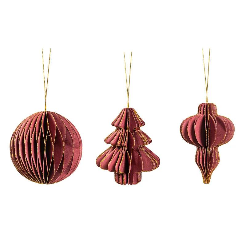 3pcs Christmas Hanging Lantern, Chinese Style Wind Origami Christmas Tree Honeycomb Origami Pendant Christmas Decorations красный