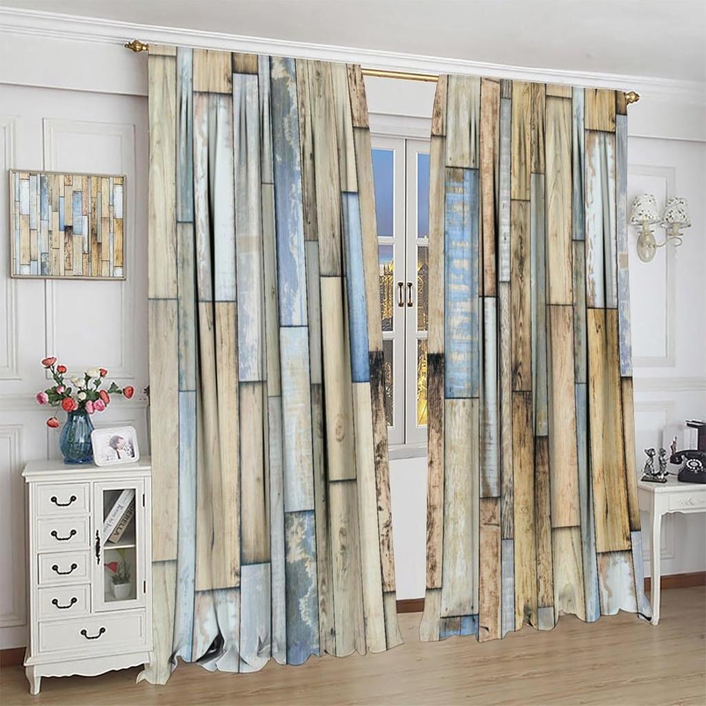 Rustikale Scheunentür Fenster Vorhänge Bauernhaus Holz Ländlich Bauernhof Stil Rustikale Hütte Druck Verdunkelung Stangentasche Fenster Dekorationen Vorhang