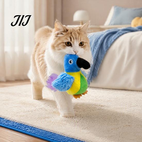 Indoor Cat Hunting Training Toy Chirping Bird Toy, Interactive Plush Parrot Soft Stuffed Toys Pounce for Cats And Kittens, Stimulating Instinct