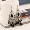 Bohemian Ethnic Style Antique Silver Color Alloy Hollow Acrylic Resin Gems Water Droplet Tassel Earrings Women Vacation Jewelry
