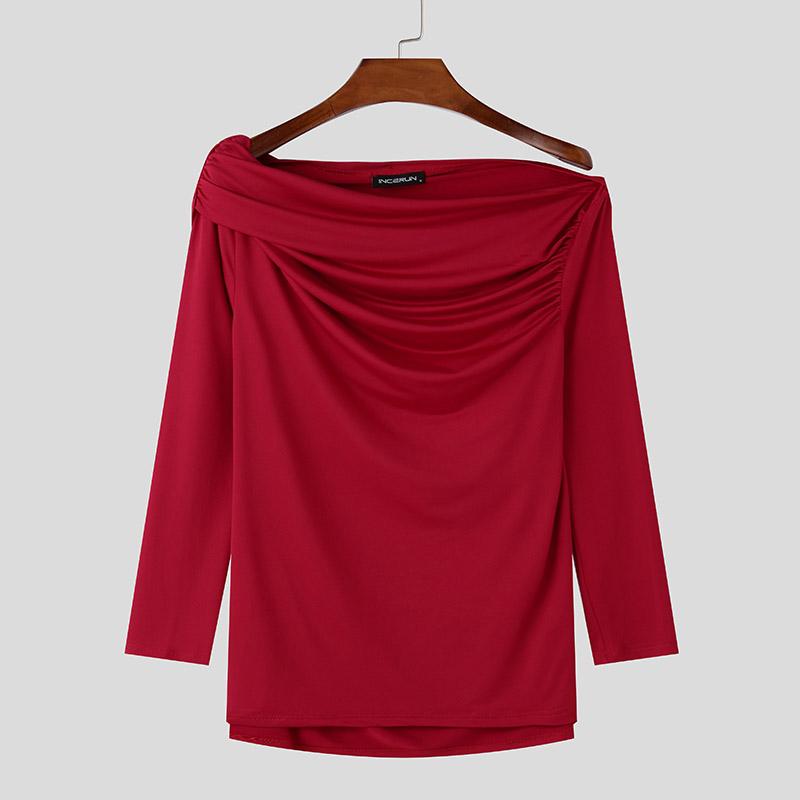 

INCERUN Мужские топы с длинным рукавом, облегающие, с открытыми плечами 3XL