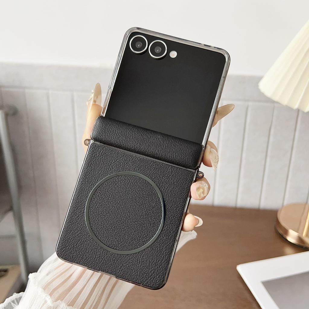 For Samsung Galaxy Z Flip7 5G Phone Case Compatible with MagSafe Leather+PC Protective Cover