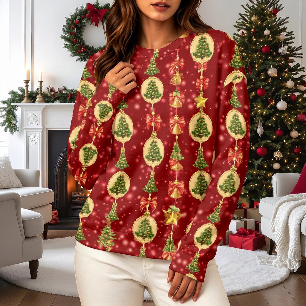 Women's Casual Christmas Print Long Sleeve Neck Sweatshirt