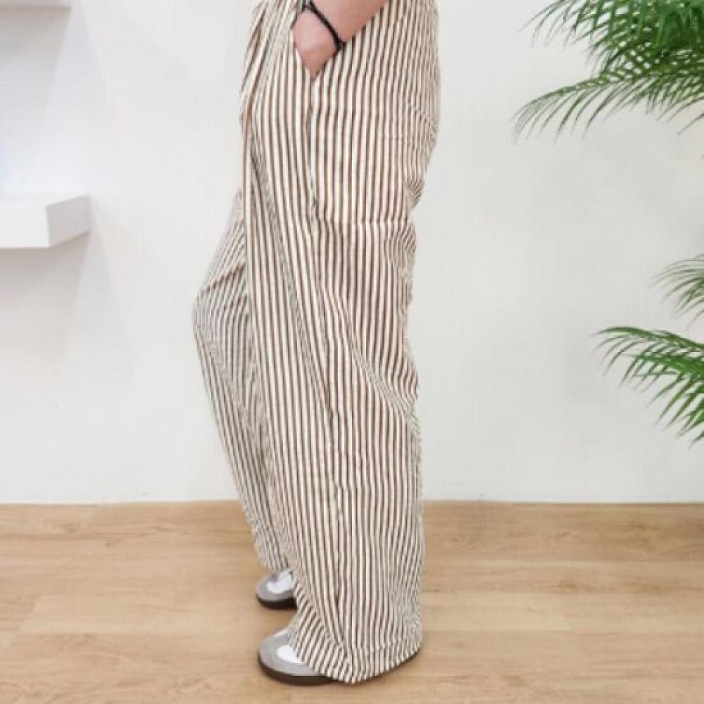 From Heart Women S Natural Jijimi Stripe pantS Vacation Style 2color