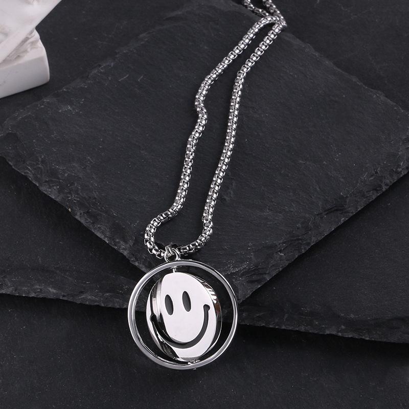 Unisex Hip Hop Double-Sided Smiley Face Pendant Necklace