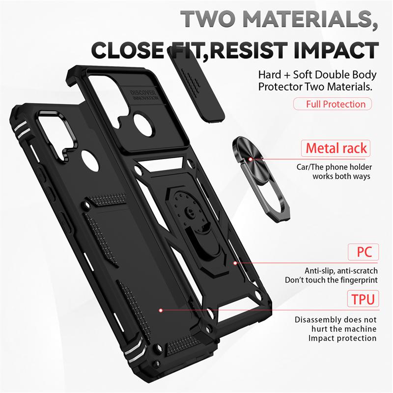 For OPPO Realme C11 C12 C15 Case Shockproof Armor Slide Lens Protect Phone Case For Realme C21Y C 21y C21 Y 25Y Stand Back Cover