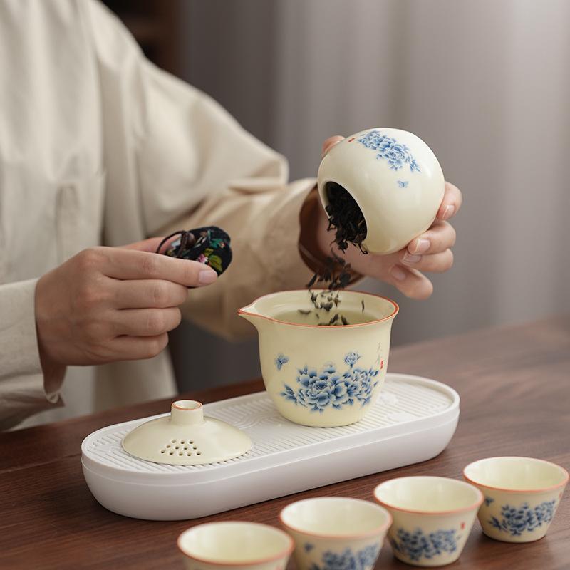 Ru Kiln Travel Tea Set Portable Outdoor Camping Tea Drinking Equipment Teachers' Day Gift To Teachers