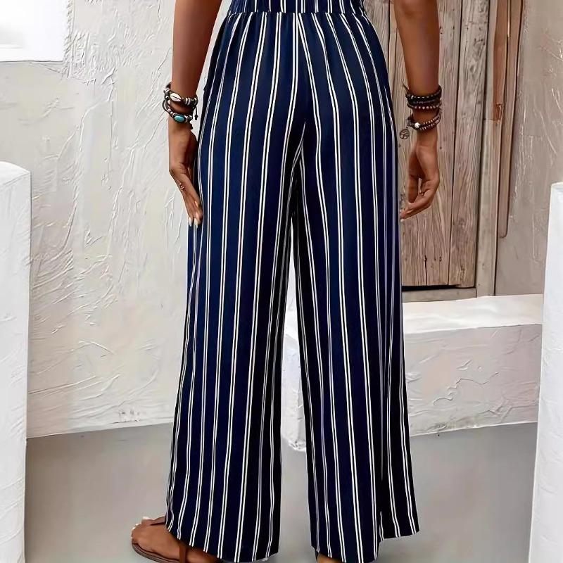 Pantaloni Casual Larghi a Righe da Donna, Estivi Nuovi a Vita Alta Gamba Dritta Larghi Lunghi
